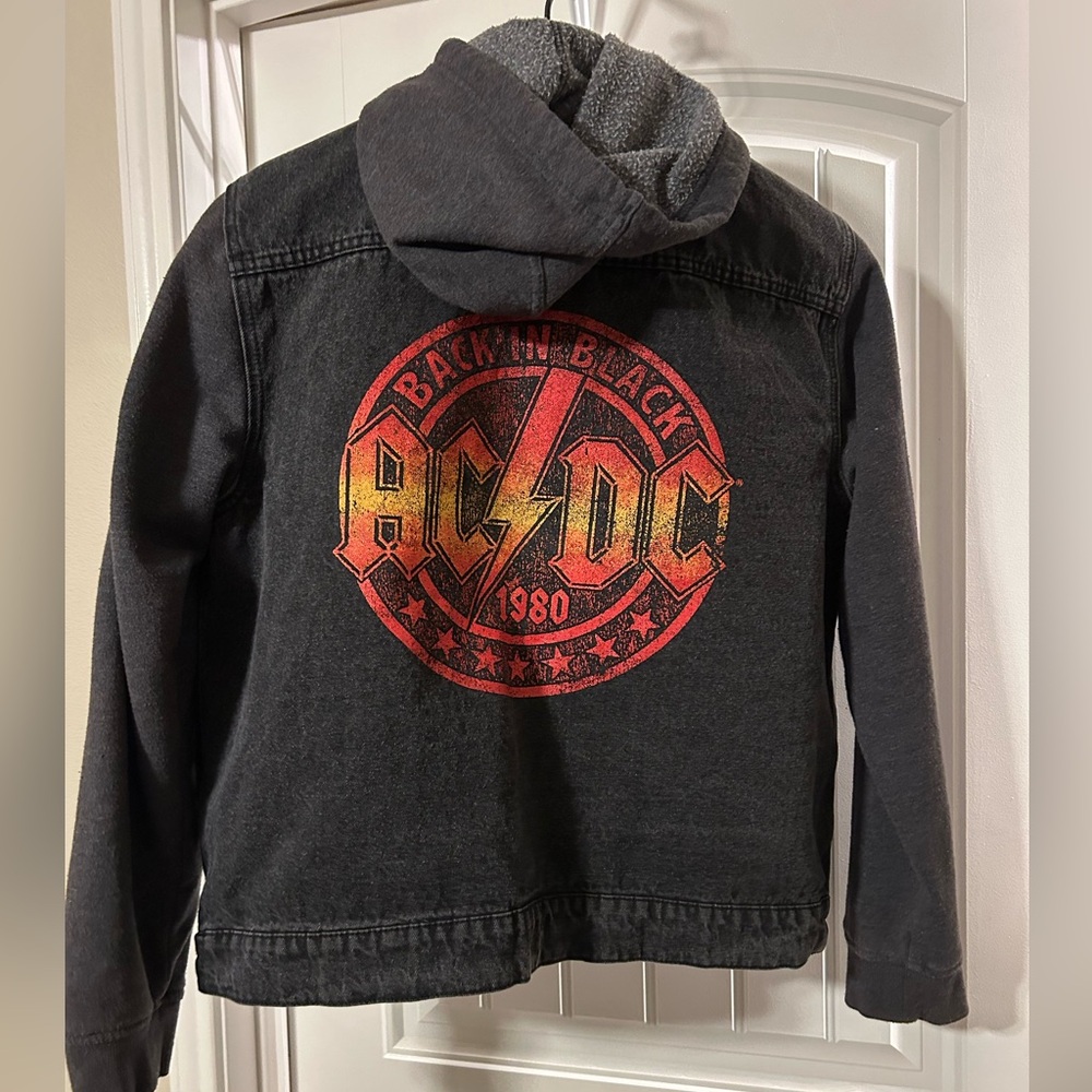 AC/DC Denim Jean Jacket Back in Black 1980 Tour With Hood Men’s L